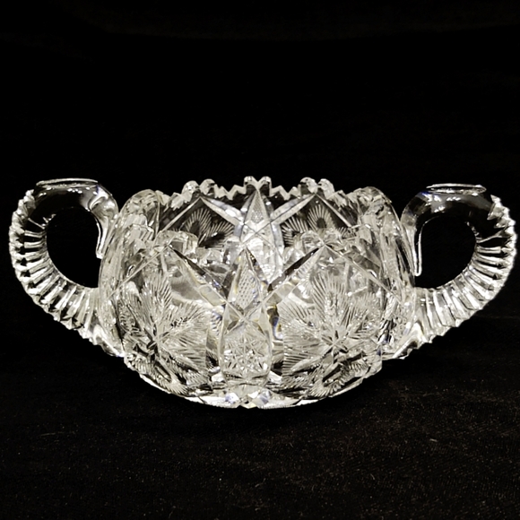 Antique American Brilliant Cut Crystal Double Handled Sugar Bowl
